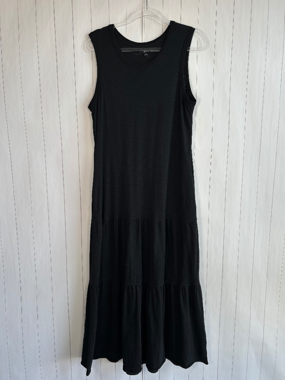 Ruti size S/M tank maxi dress tiered black 100% Pima cotton w pockets minimalist